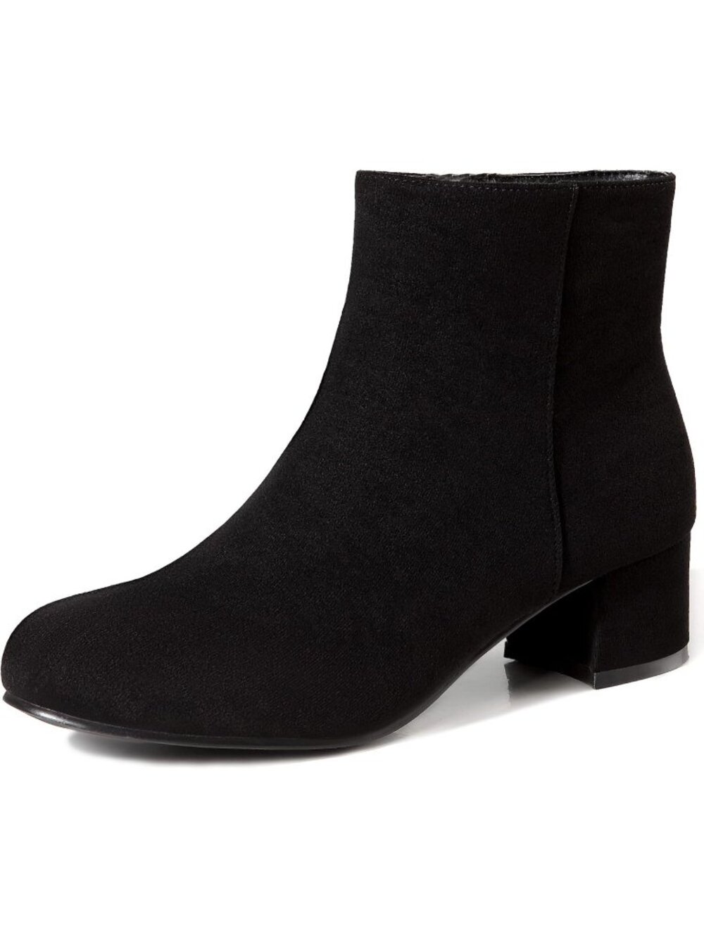 Women's Black Faux Suede Side Zip Chunky Low Block Heel Short Ankle Booties